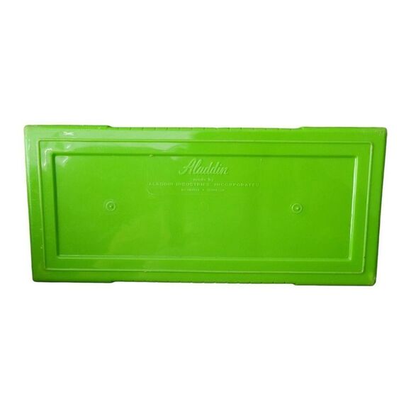 Vintage Aladdin Green Plastic Lunchbox Lunch Pail & Geometric Style Thermos - Picture 4 of 4